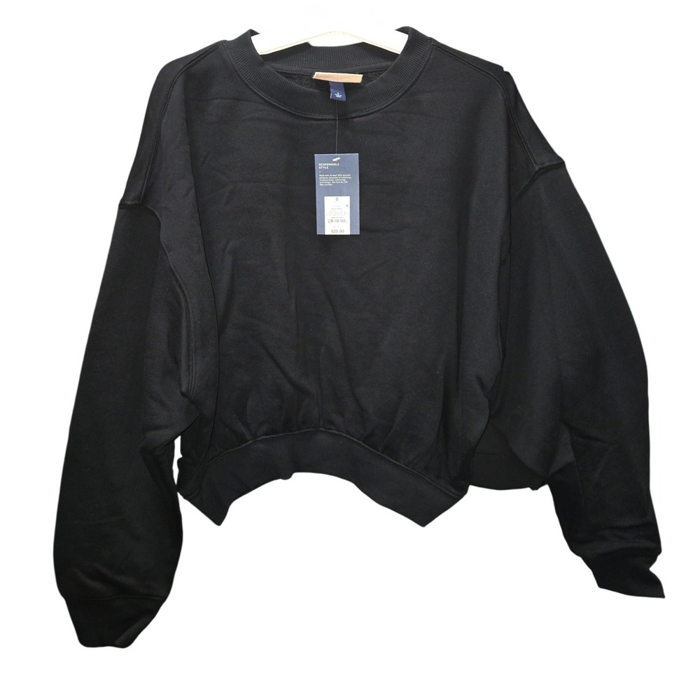 Universal Thread Black Brushed Fleece Sweatshirt Drop Shoulder Pullover Small